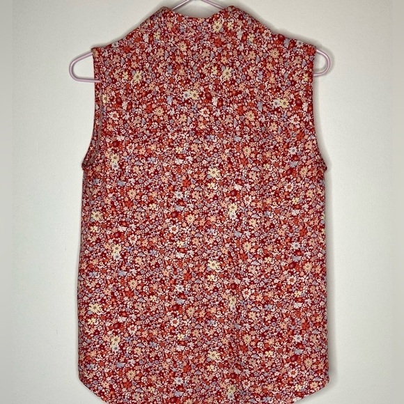 CALVIN KLEIN Top Sleeveless Snaps In Front Red Floral Fabric Size XS - Picture 9 of 10